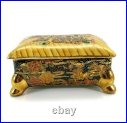 Antique Satsuma Trinket Candy Dish with Lid Hand Painted Geisha Floral Gold