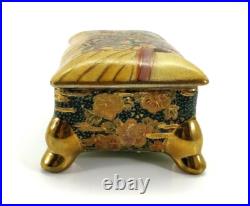 Antique Satsuma Trinket Candy Dish with Lid Hand Painted Geisha Floral Gold