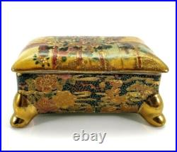 Antique Satsuma Trinket Candy Dish with Lid Hand Painted Geisha Floral Gold