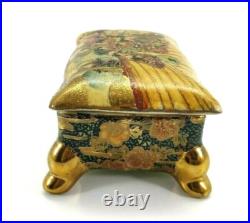 Antique Satsuma Trinket Candy Dish with Lid Hand Painted Geisha Floral Gold