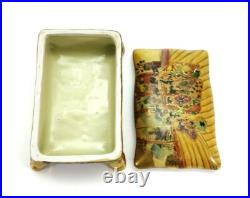 Antique Satsuma Trinket Candy Dish with Lid Hand Painted Geisha Floral Gold