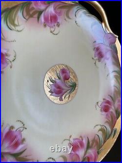 Antique T&V Limoges Pickard Hand Painted Pink Lily Plate Platter Tray Heavy Gold