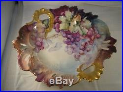 Antique Victorian Hand Painted Porcelain China Handled Bowl Grapes Gold 13