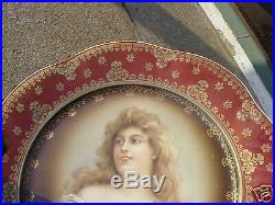 Antique Victorian Lady Long Hair Portrait China Porcelain Plate Royal Vienna Wow