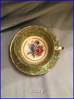 Antique Vintage Paragon Bone China Anemone Cup & Saucer Green Gold