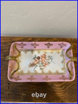 Antique austrian china and handpainted porcelain and brass stamped dated 23