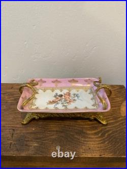 Antique austrian china and handpainted porcelain and brass stamped dated 23