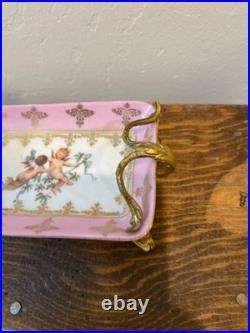 Antique austrian china and handpainted porcelain and brass stamped dated 23