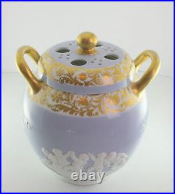 Antique c1814 Spode Pot Pourri Jar Putti Cherub Relief Gold Foliate Bone China