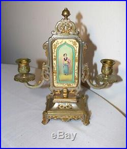 Antique hand painted porcelain ornate bronze Chinese candelabra candle holder