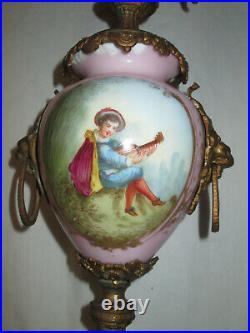 Antique hand painted porcelain ornate bronze French candelabra candle holder