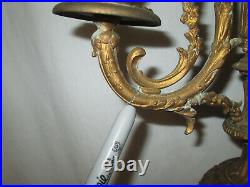 Antique hand painted porcelain ornate bronze French candelabra candle holder