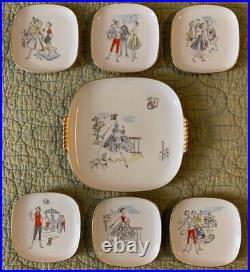 Antique wunsiedel bavaria porcelain plates lady/dogs 1950s gold trim rare