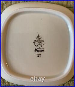 Antique wunsiedel bavaria porcelain plates lady/dogs 1950s gold trim rare