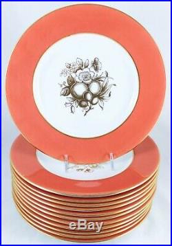 Artist J. Price Set 12 English 9 Plates Copeland Spode China Y6014 Salmon Gold