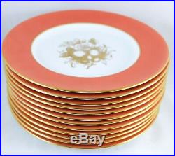 Artist J. Price Set 12 English 9 Plates Copeland Spode China Y6014 Salmon Gold
