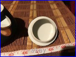 Asian Porcelain Satsuma Single Serve Teapot Hand painted Matte Black Gold Marked