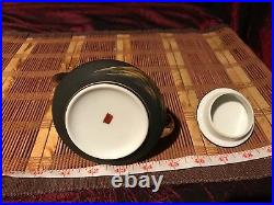 Asian Porcelain Satsuma Single Serve Teapot Hand painted Matte Black Gold Marked