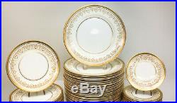 Aynsley Bone China Porcelain Dinner Service for 12 in Gold Dowery, circa 1960