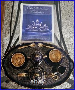 BAVARIA Echt Kobalt floral design gold on cobalt blue porcelain Coffee Set