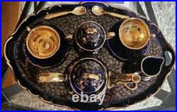 BAVARIA Echt Kobalt floral design gold on cobalt blue porcelain Coffee Set