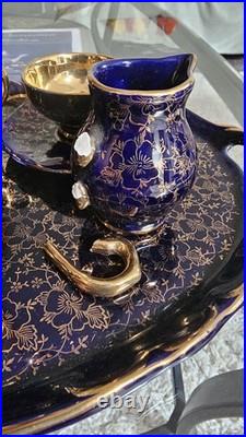 BAVARIA Echt Kobalt floral design gold on cobalt blue porcelain Coffee Set BAVARIA Echt Kobalt floral design gold on cobalt blue porcelain Coffee Set