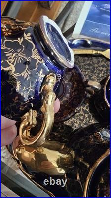 BAVARIA Echt Kobalt floral design gold on cobalt blue porcelain Coffee Set