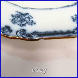 B&S Lowestoft Porcelain Blue/Black Floral Embossed Plate Bowl with Gold Edge 10.5