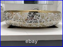 Bathroom vessel sink above counter ceramic porcelain wash basin Bowl Golden