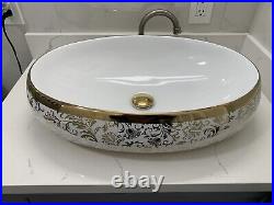 Bathroom vessel sink above counter ceramic porcelain wash basin Bowl Golden