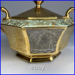 Bavaria Tirschenreuth China Sugar Dish 24 Karat Gold Incrusted And Platinum Rare