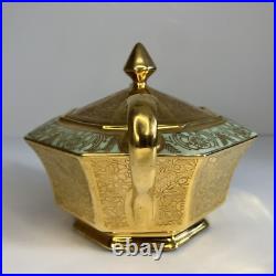 Bavaria Tirschenreuth China Sugar Dish 24 Karat Gold Incrusted And Platinum Rare