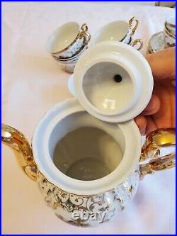 Bavarian china tea pot set w gold trim GERMANY