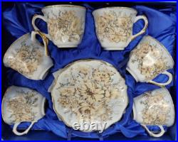 Bavarie Germany Fine Porcelain 24k T. G. P. Golden Rose 6 Tea Cups and Saucers