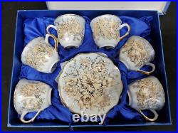 Bavarie Germany Fine Porcelain 24k T. G. P. Golden Rose 6 Tea Cups and Saucers