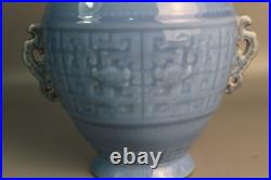 Beautiful Chinese Monochromatic glaze porcelain gilded carved vase