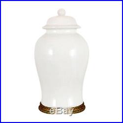 Beautiful Chinese Porcelain White Temple Jar with Gold Leaf Wooden Stand 19