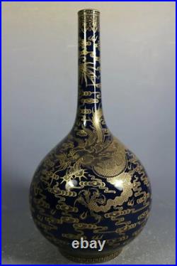 Beautiful Chinese blue glaze porcelain gilded vase