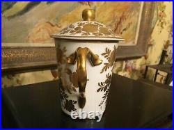 Beautiful French Paris Porcelain China Tea Caddy with Gold Gilded Trim Lidded