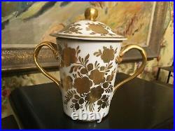 Beautiful French Paris Porcelain China Tea Caddy with Gold Gilded Trim Lidded