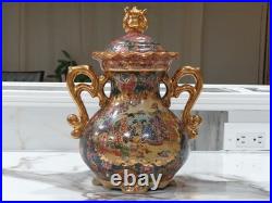 Beautiful Vintage Satsuma Vase With LID Ornate Gilded Geisha Scene Must See