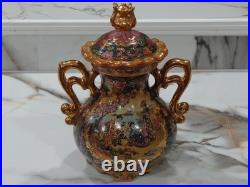 Beautiful Vintage Satsuma Vase With LID Ornate Gilded Geisha Scene Must See