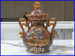Beautiful Vintage Satsuma Vase With LID Ornate Gilded Geisha Scene Must See