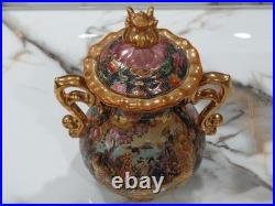 Beautiful Vintage Satsuma Vase With LID Ornate Gilded Geisha Scene Must See