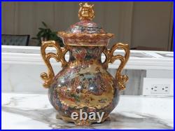 Beautiful Vintage Satsuma Vase With LID Ornate Gilded Geisha Scene Must See