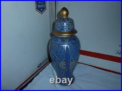 Beautiful Vtg/antique Gold Guilded Chinese Decorated 13 Blue Porcelain Urn Jar
