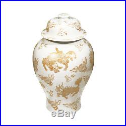 Beautiful White and Gold Kylin Scene Porcelain Temple Jar 18