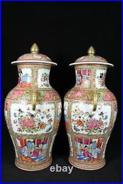 Beautiful chinese gilded rose medallion porcelain a pair pots