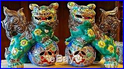 Beautiful old Porcelain Asian Oriental Foo Dog Temple Lions Te Ling Protectors