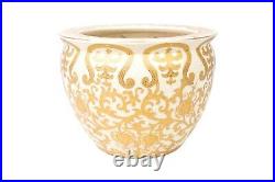 Beige and Gold Tapestry Porcelain Fish Bowl 11 Diameter